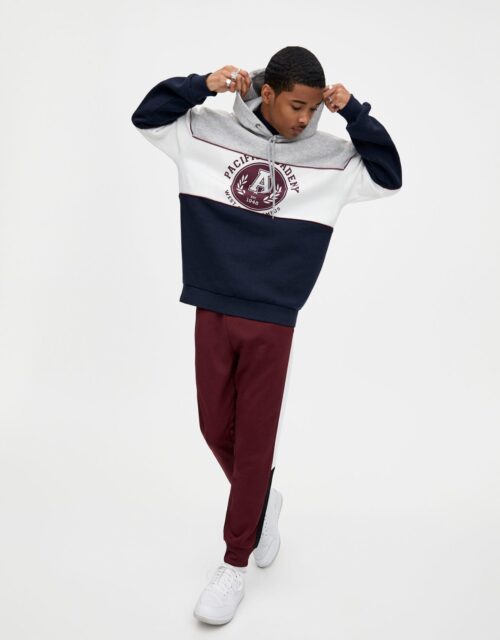 Colour Block Hoodie With Front Print