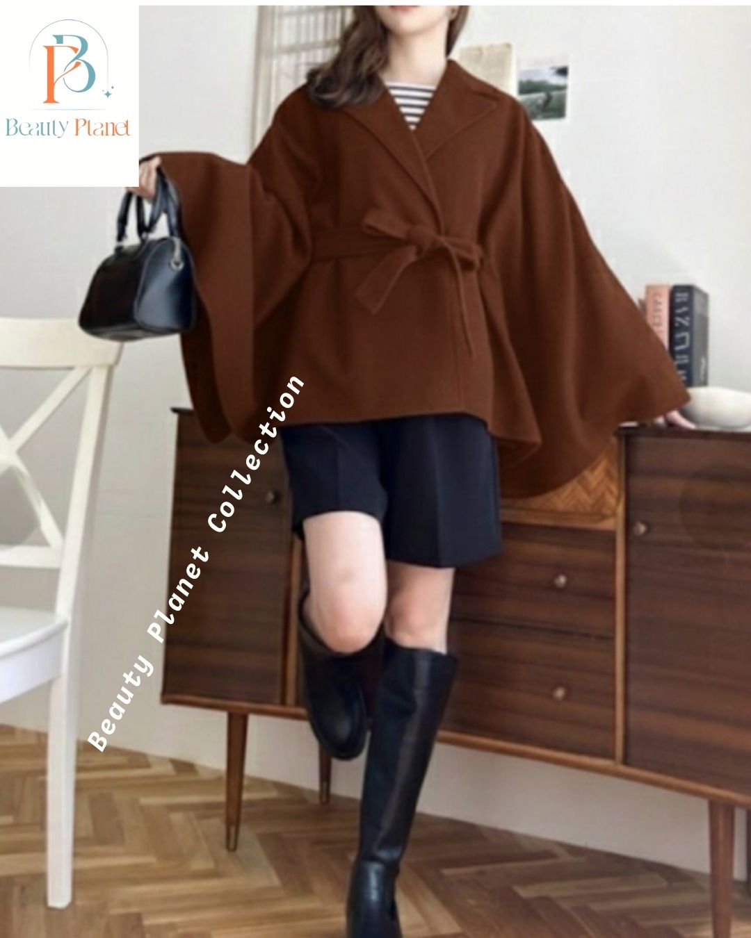 Black Wide Sleeve Tie-Waist Jacket - Image 6