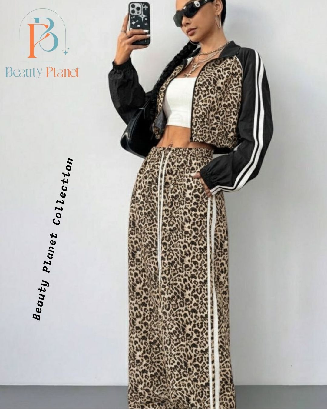 Leopard Print Tracksuit Set (Jacket & Pants)