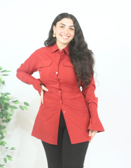 Red Ruched Tunic Shirt