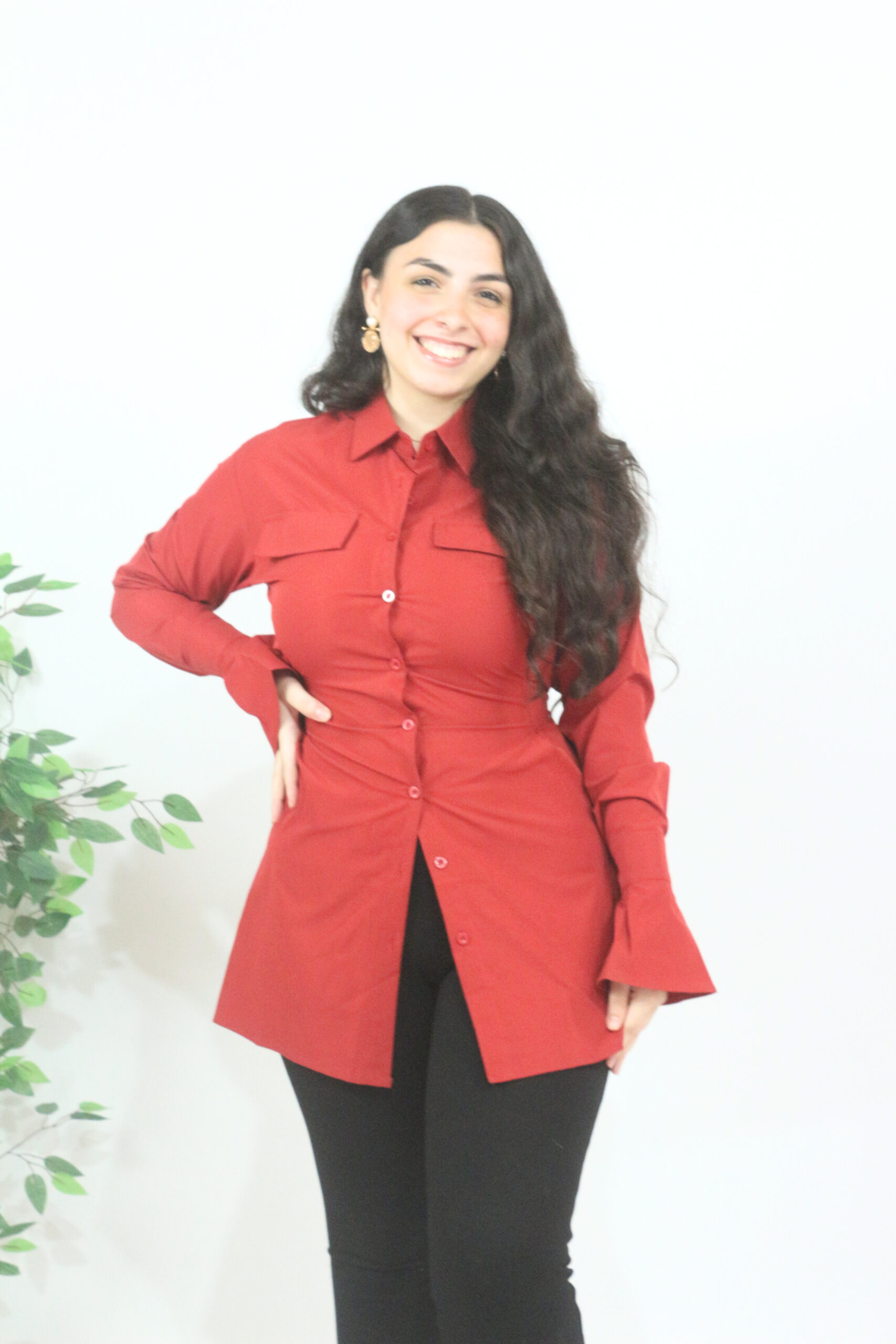 Red Ruched Tunic Shirt