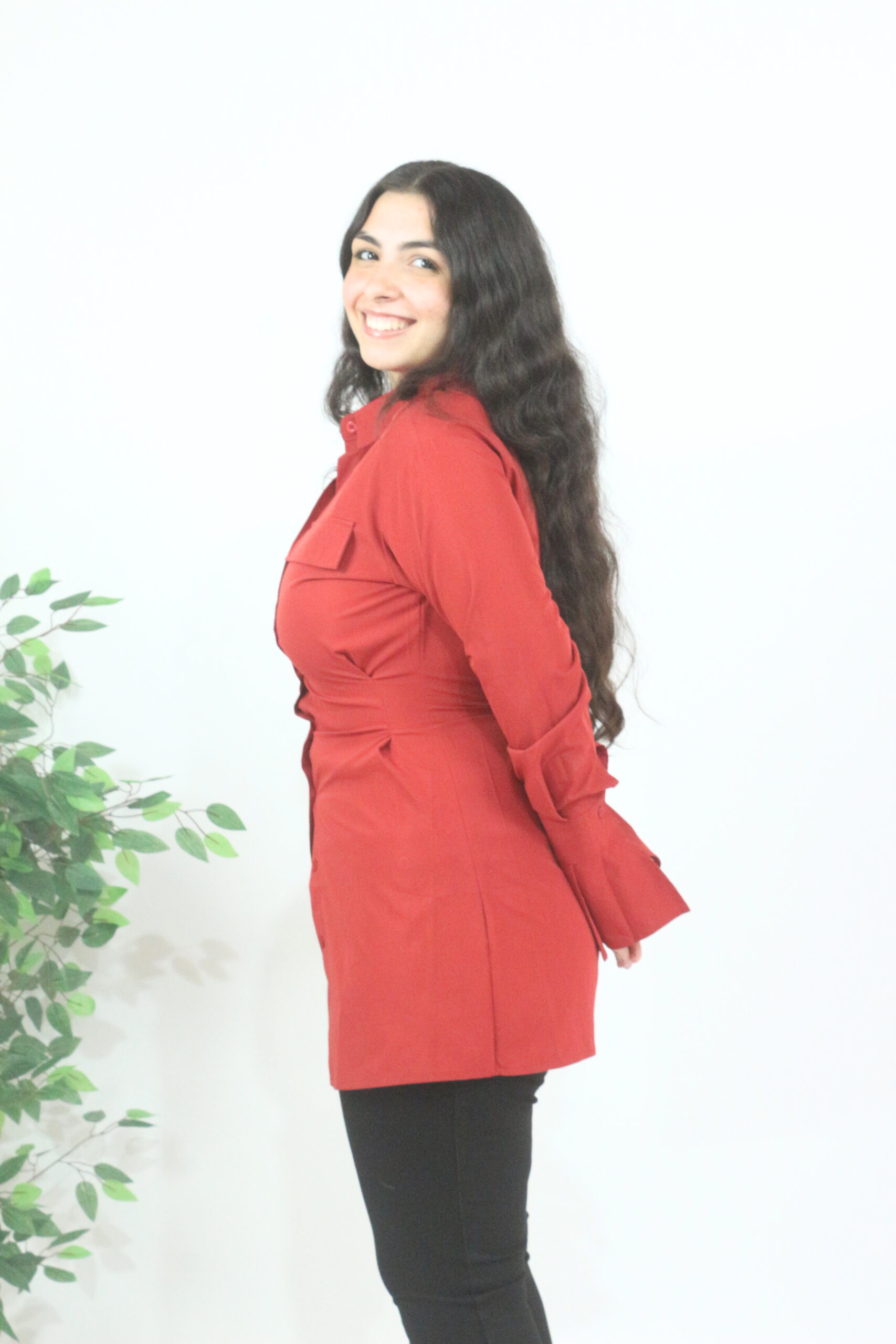 Red Ruched Tunic Shirt - Image 3