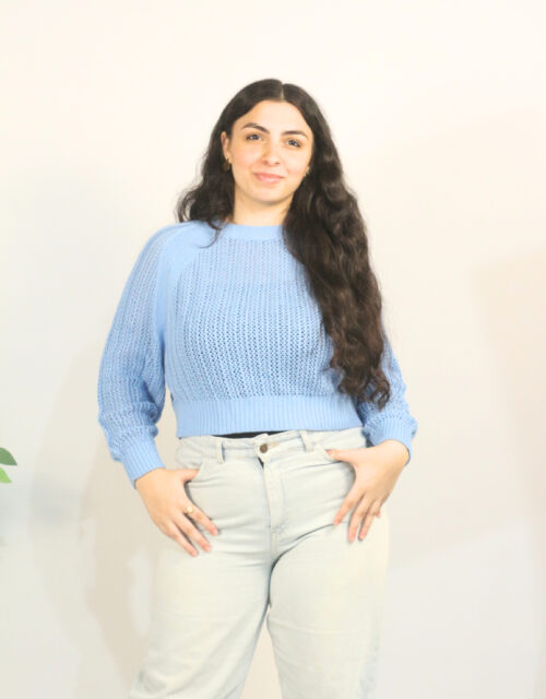 Light Blue Open Knit Cropped Sweater