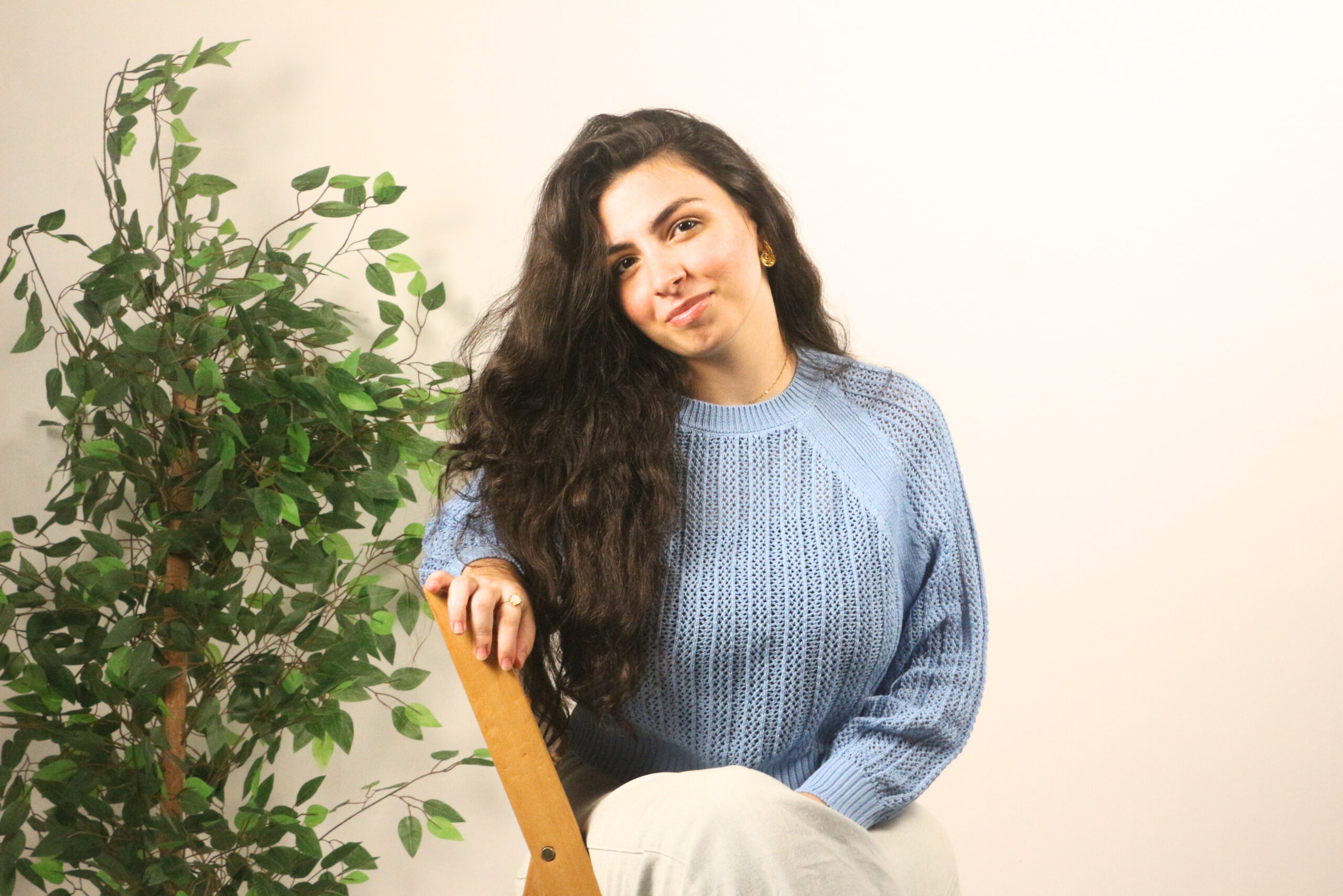 Light Blue Open Knit Cropped Sweater - Image 3