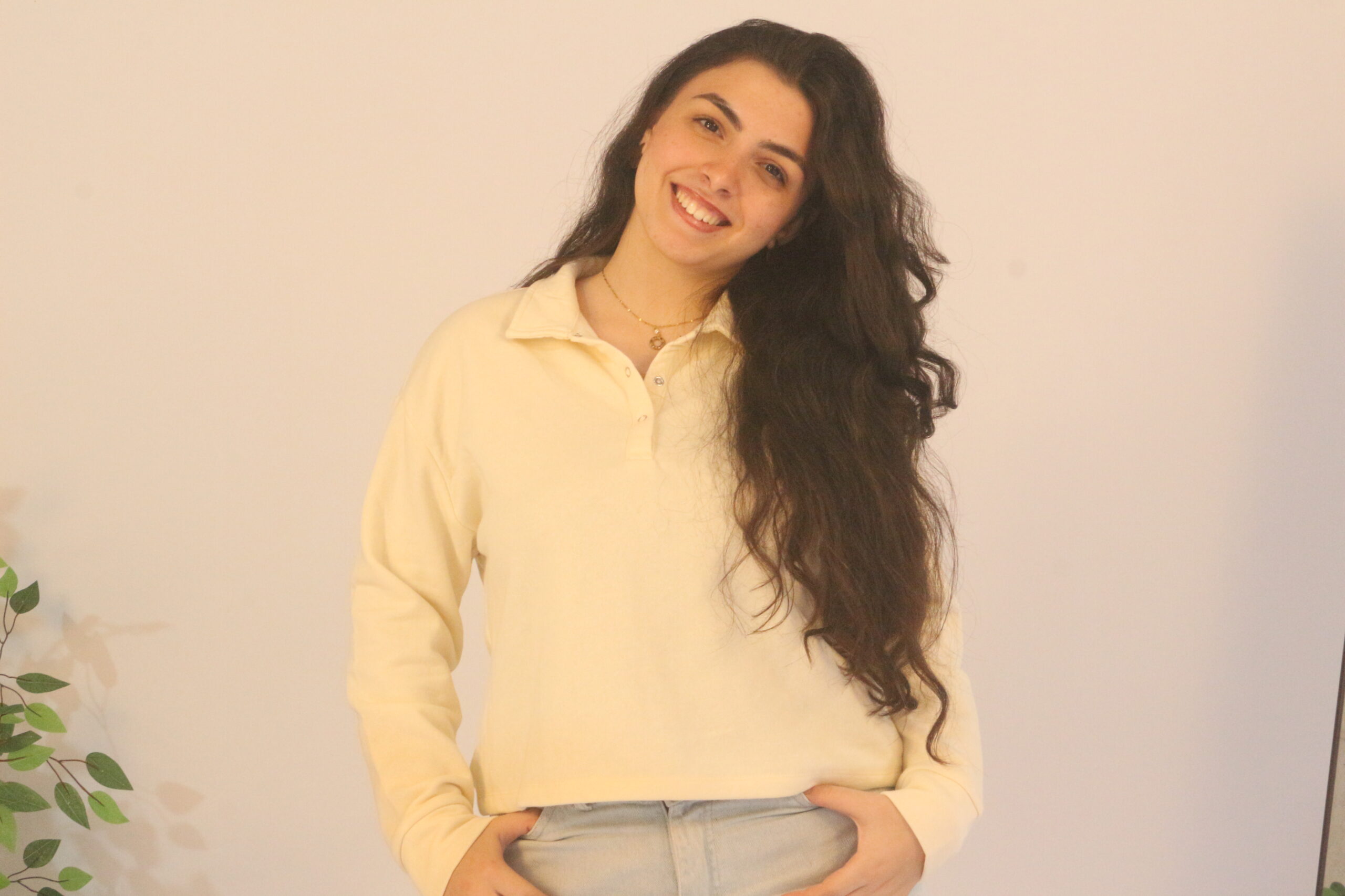 Off-White/Cream Polo Long-Sleeve Top