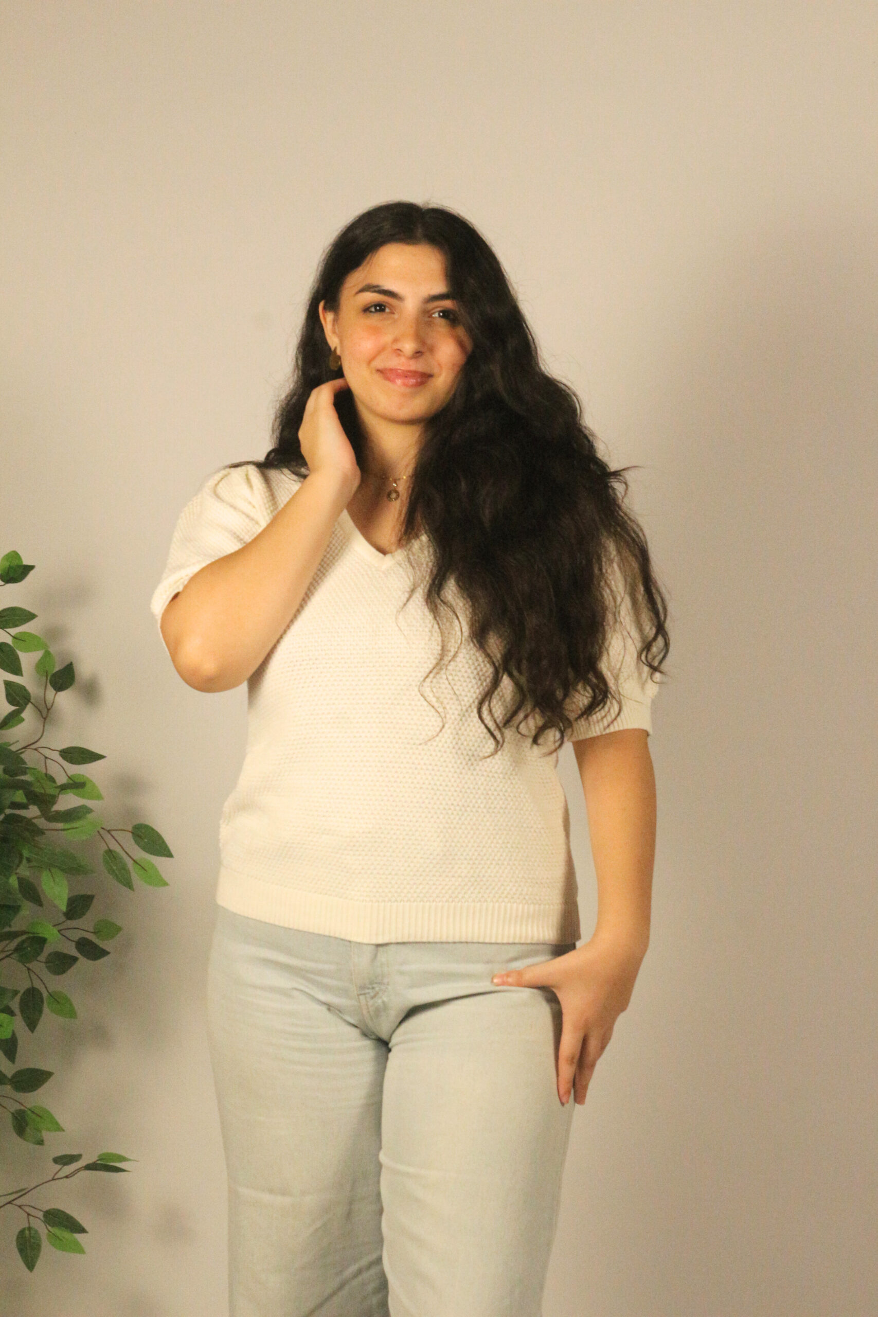 White/Cream Heavyweight Short-Sleeve Knit Top - Image 5