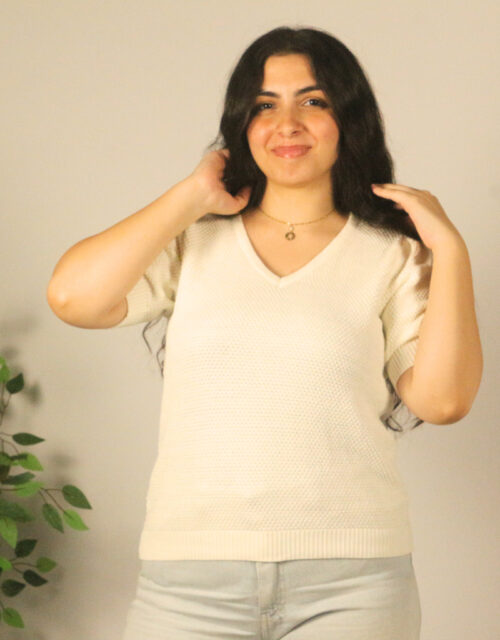 White/Cream Heavyweight Short-Sleeve Knit Top