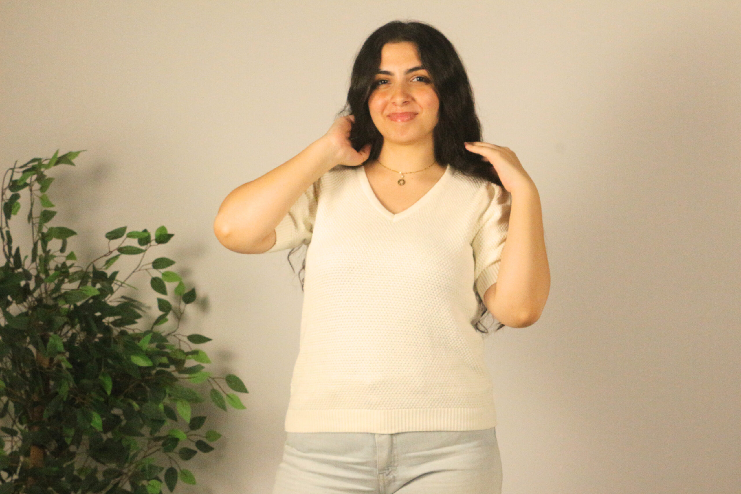 White/Cream Heavyweight Short-Sleeve Knit Top