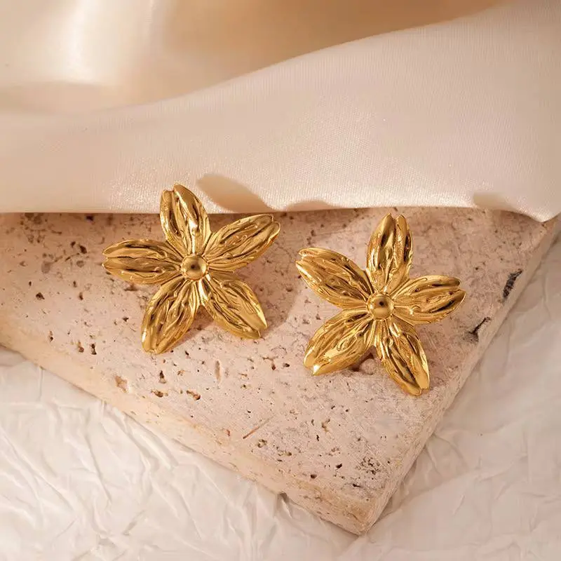 Gold Earrings in the Shape of a Flower