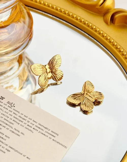 Gold Earrings in the Shape of a Butterfly