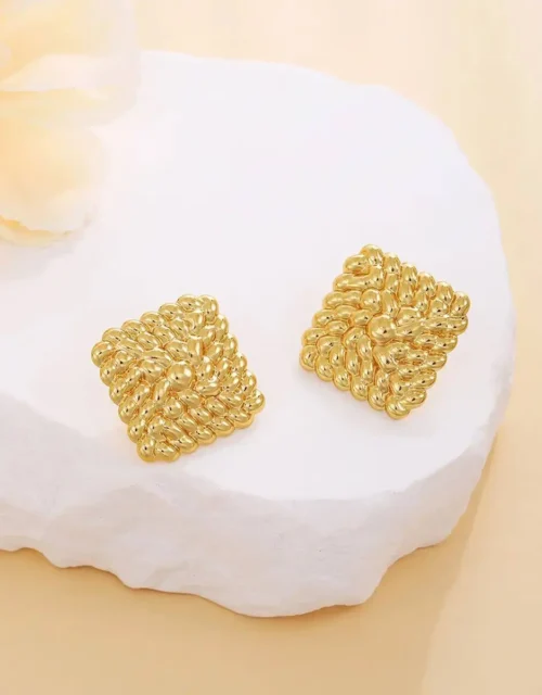 Gold Earrings in the Shape of a Square