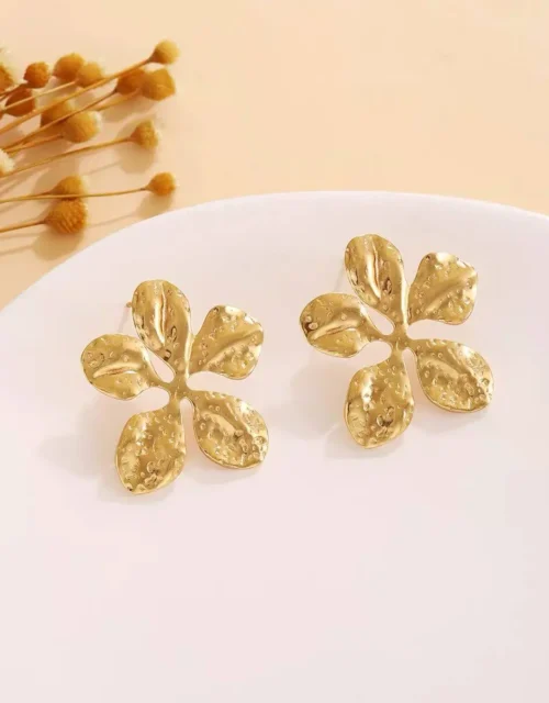 Gold Earrings in the Shape of Leaves