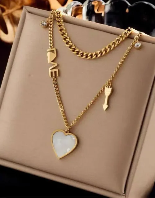 Layered Curb Chain Love Heart Necklace