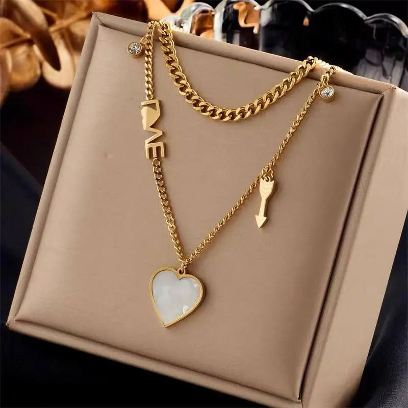 Layered Curb Chain Love Heart Necklace