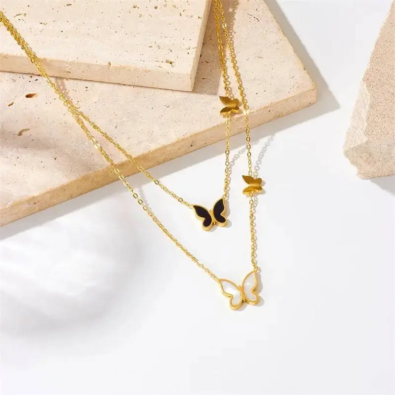Layered Butterfly Necklace with Enamel Accents - Image 3