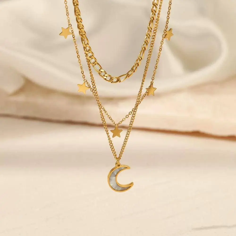 Triple Layered Celestial Moon and Star Necklace - Image 3