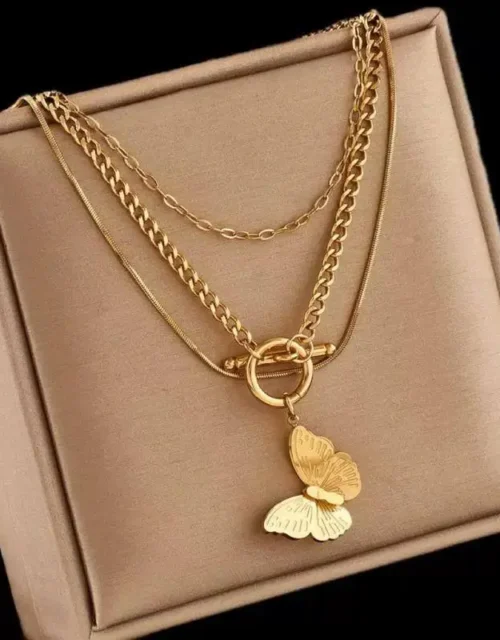 Layered Snake Chain and Baguette CZ Pendant Necklace