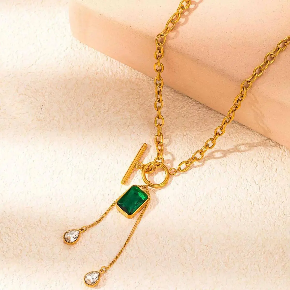Gold Plated Oval Solitaire Pendant Necklace
