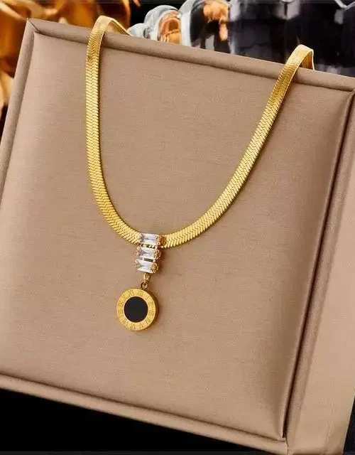 Layered Geometric Bar and Coin Necklace