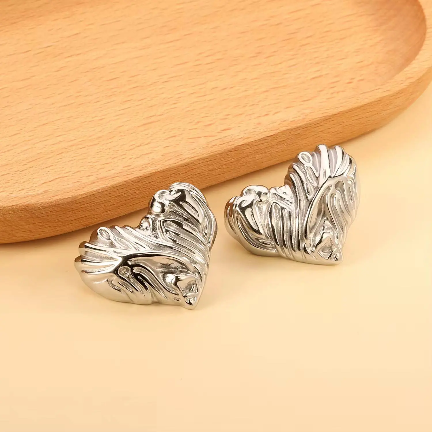 Silver Earrings in the Shape of a Heart