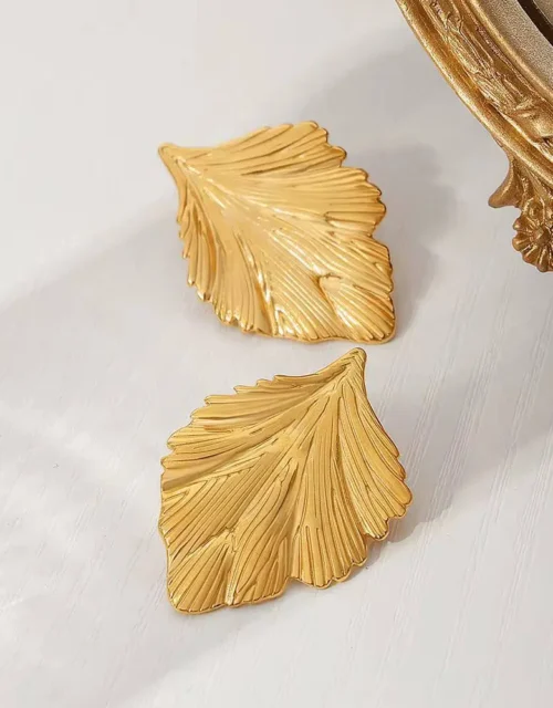 Gold Pave Leaf Ear Climber Earrings