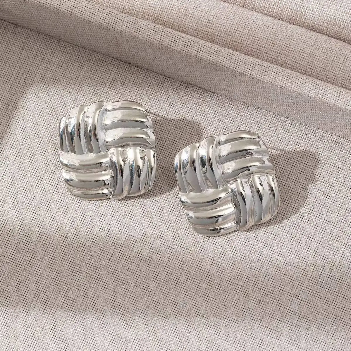 Silver Earrings in the Shape of a Square