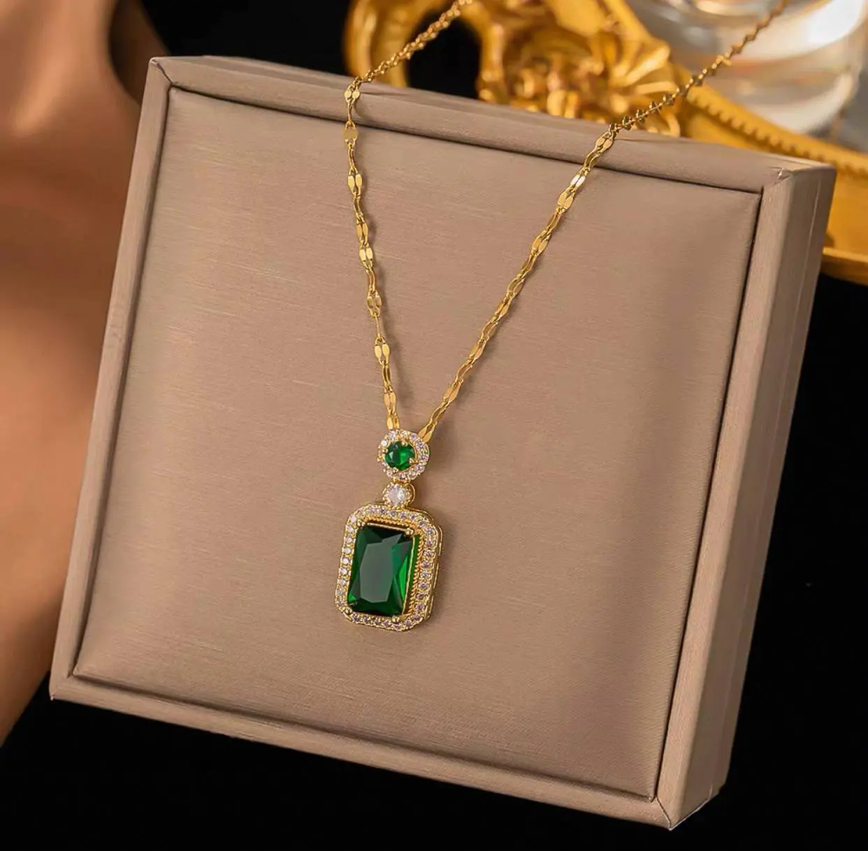 Gold Plated "Lazurde Style" Three Stone Drop Necklace - Image 3