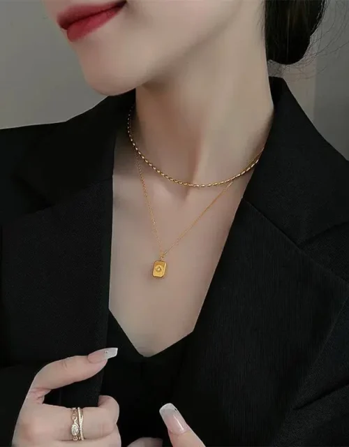 Gold Plated Pave and Polished Interlocking Oval Necklace