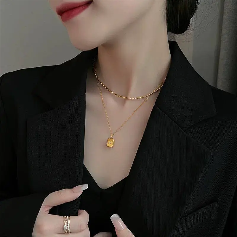 Gold Plated Pave and Polished Interlocking Oval Necklace