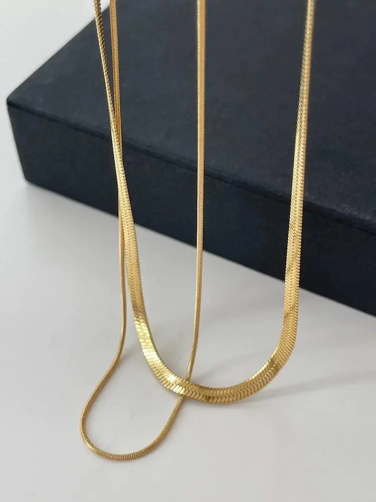 Gold Plated Double-Layered Serpentine Snake Chain Necklace