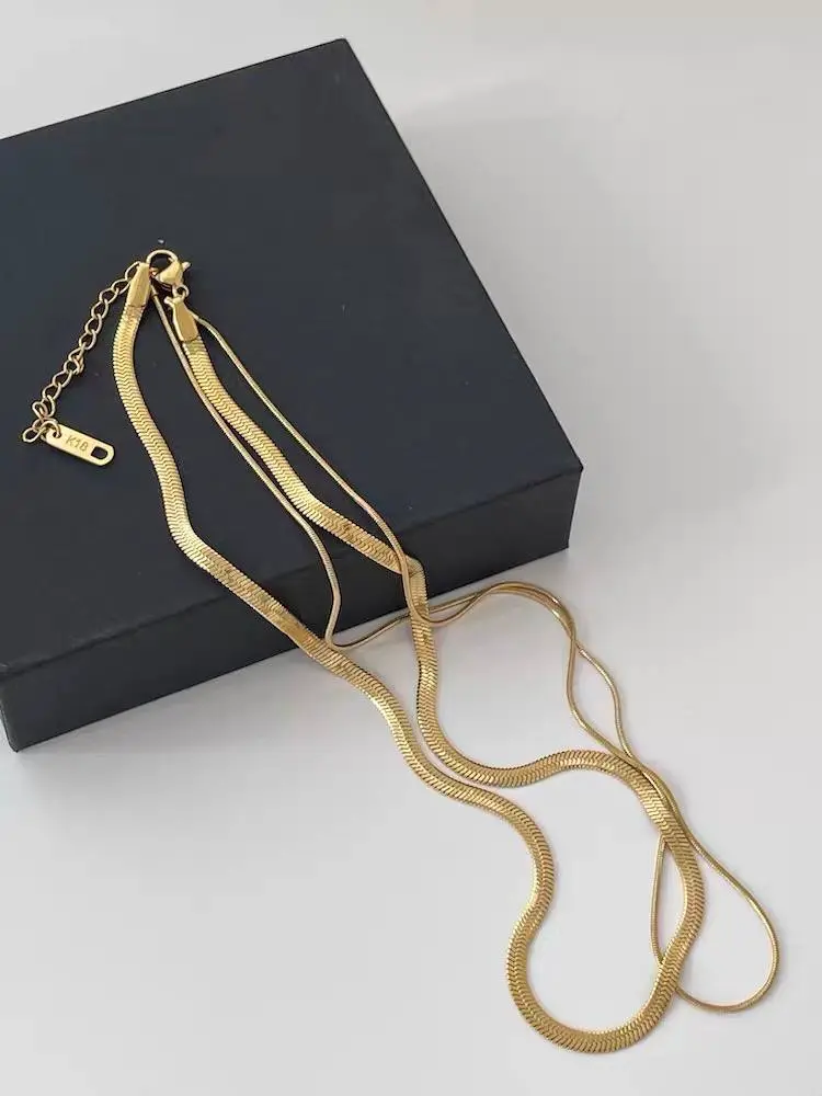 Gold Plated Double-Layered Serpentine Snake Chain Necklace - Image 3