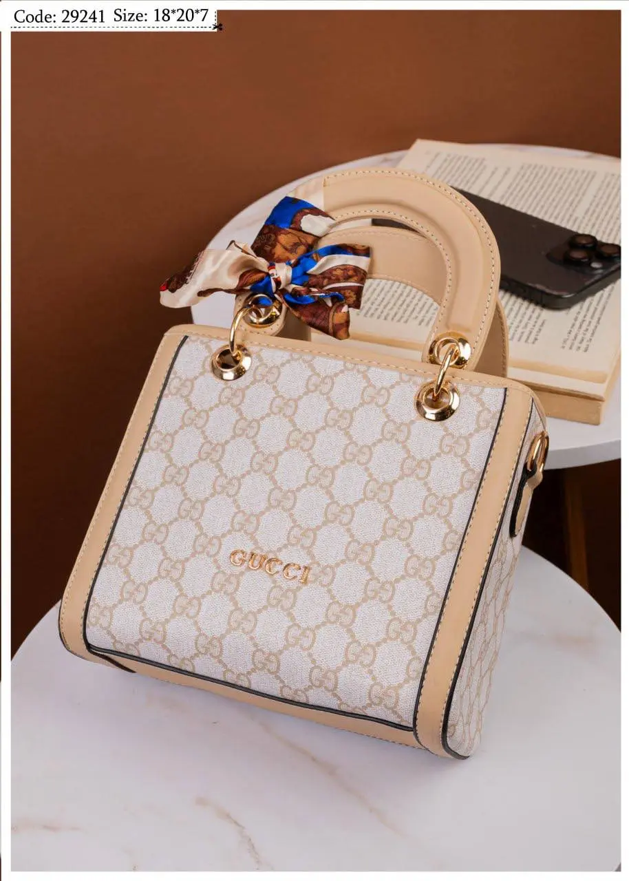 Gucci Inspired Elegant Beige Monogram Handbag - Image 6