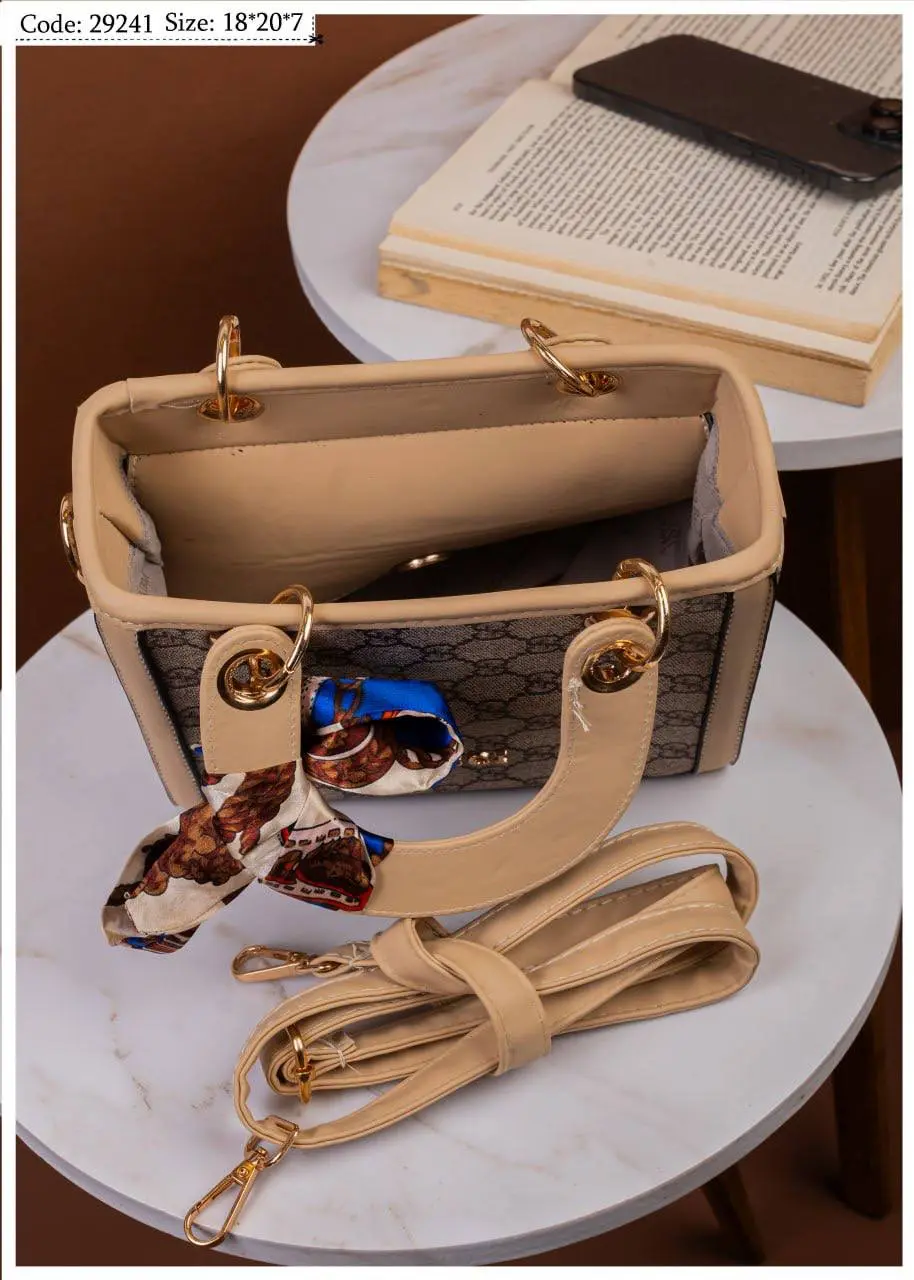 Gucci Inspired Elegant Beige Monogram Handbag - Image 7