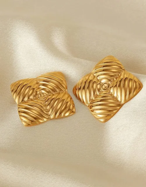Gold Plated Square Chunky Hoop Earrings