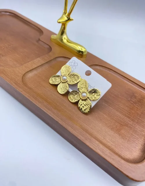 Gold Plated Central Stone Stud Earrings