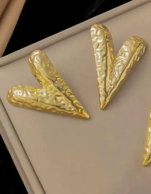 Gold Plated Textured Heart Stud Earrings