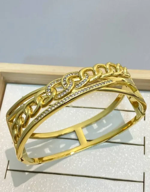Gold Plated Chain Bangle with Pave Accents