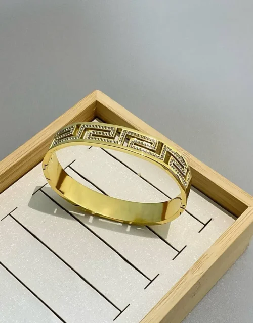 Gold Bracelet with Silver Pave Crystals