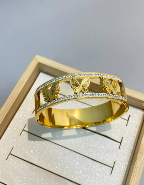 Gold Plated Butterfly Cutout Pave Bangle