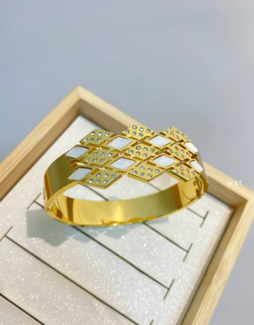 Gold Plated Honeycomb Pattern Pave Bangle (REVISED)