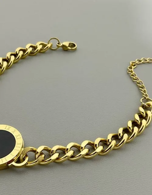 Gold Plated Double-Layer Bar & Crystal Charm Bracelet