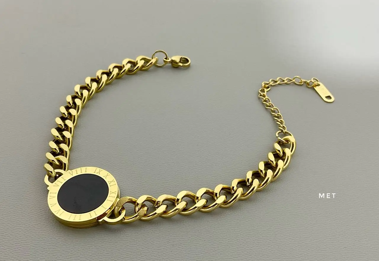 Gold Plated Double-Layer Bar & Crystal Charm Bracelet