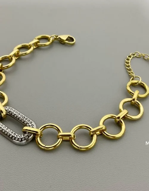 Gold & Silver Two-Tone Chain Bracelet with Crystal Bar
