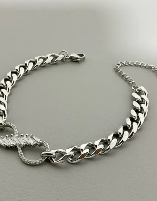 Silver-Toned Pave Infinity Cuban Chain Bracelet