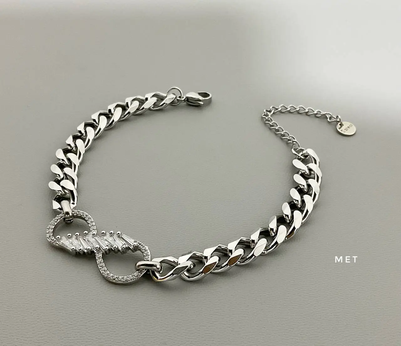 Silver-Toned Pave Infinity Cuban Chain Bracelet