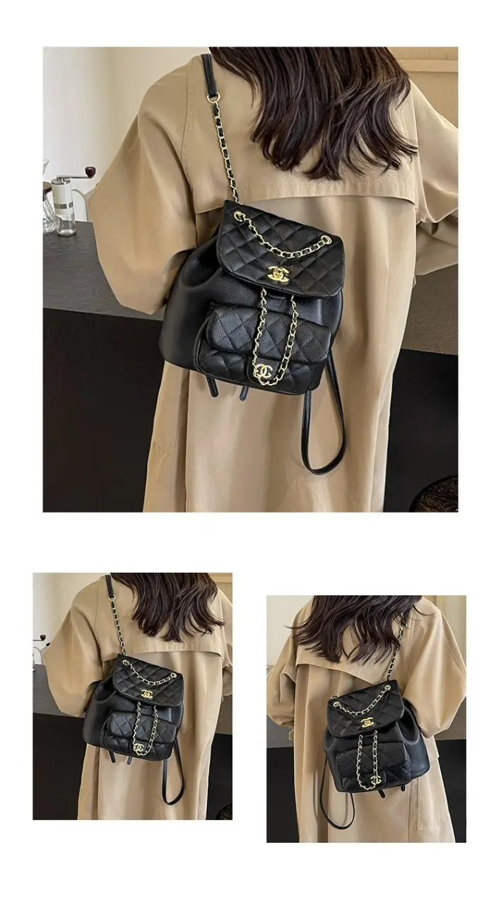 Premium Quilted Chain-Strap Mini Backpack - Image 4