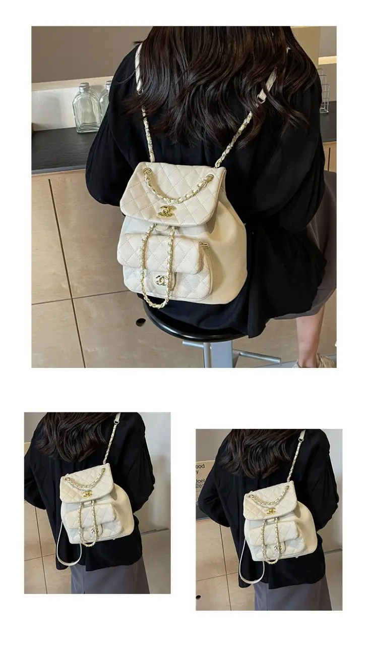 Premium Quilted Chain-Strap Mini Backpack - Image 6