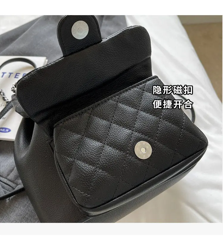 Premium Quilted Chain-Strap Mini Backpack - Image 3