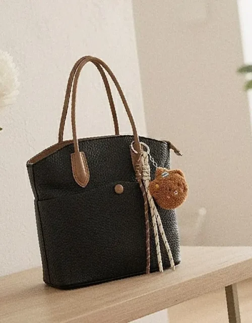 Elegant Two-Tone Pebbled Tote Bag