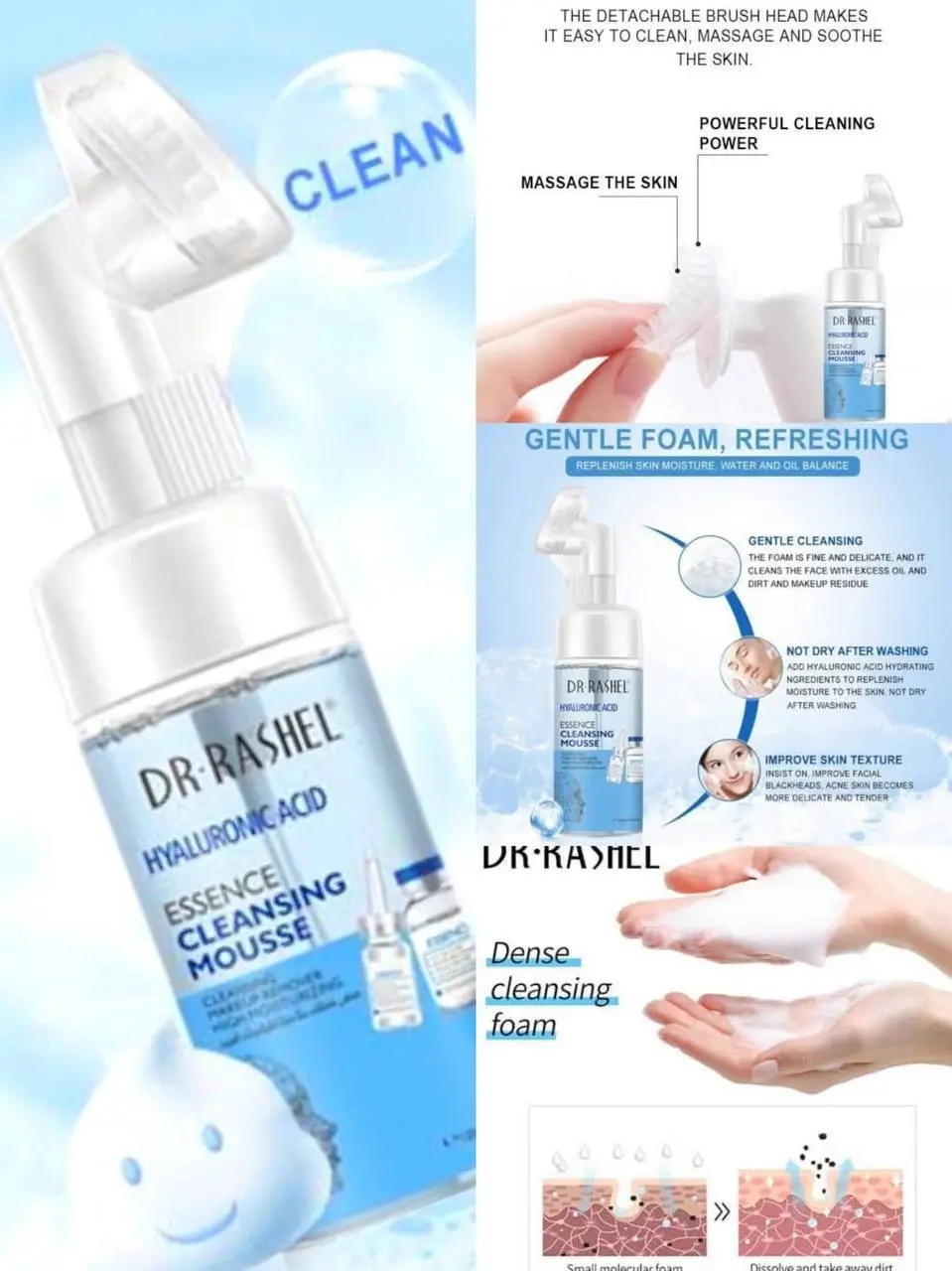 DR. RASHEL Essence Cleansing Mousse with Built-in Silicone Brush (3-in-1 Action)